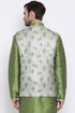 VASTRAMAY Baap Beta Silk Blend Green Jacket